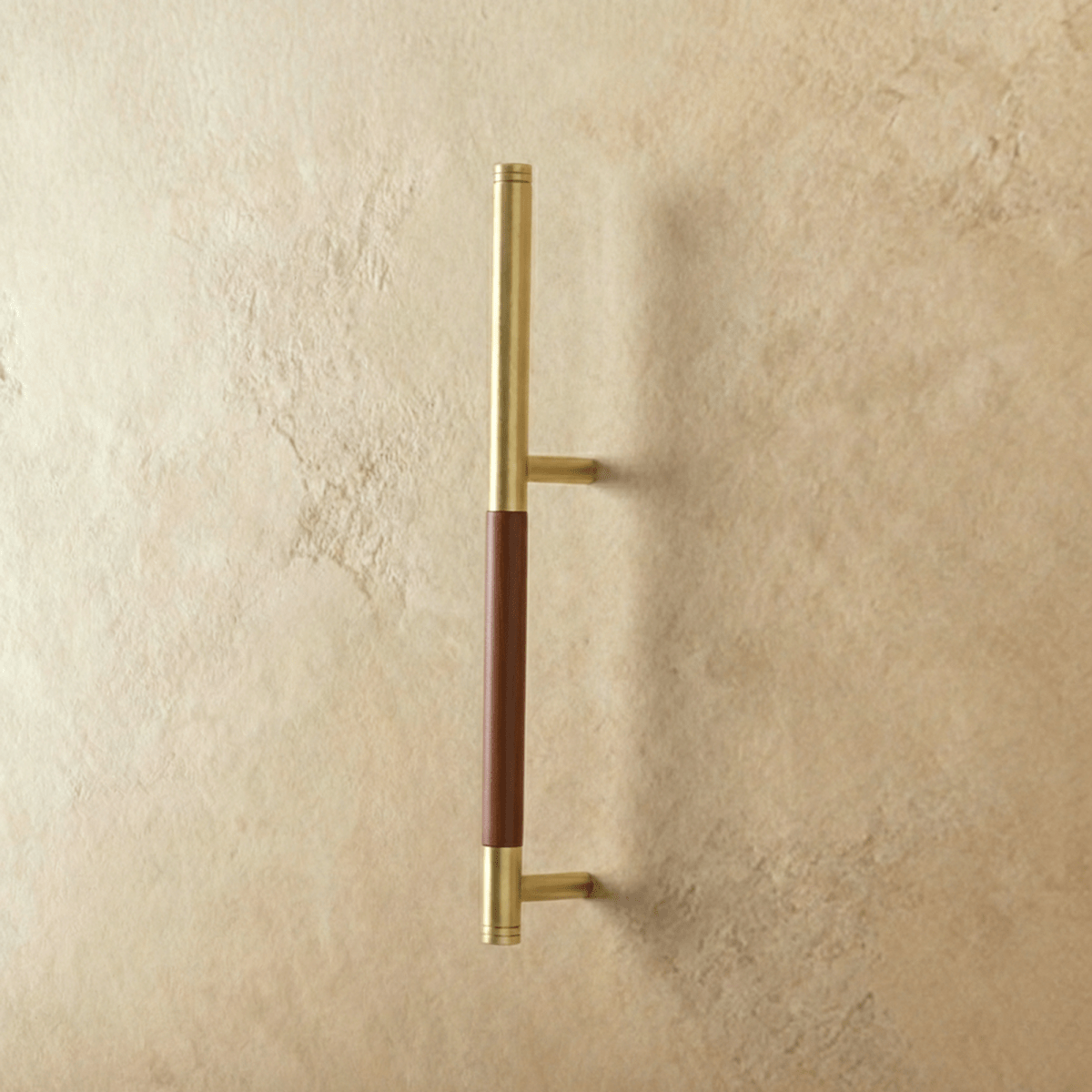 Wood & Brass Cabinet Knobs & Drawer Pulls, Modern Kitchen & Wardrobe Hardware, Walnut Pear & Oak Tones, Set of 2 Pieces, 2-12.7in
