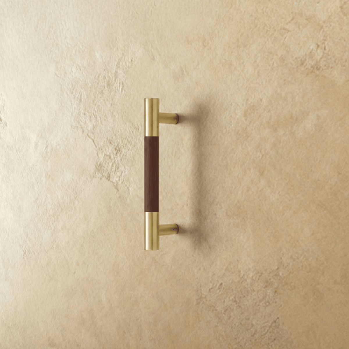 Wood & Brass Cabinet Knobs & Drawer Pulls, Modern Kitchen & Wardrobe Hardware, Walnut Pear & Oak Tones, Set of 2 Pieces, 2-12.7in