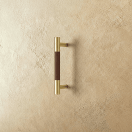 Wood & Brass Cabinet Knobs & Drawer Pulls, Modern Kitchen & Wardrobe Hardware, Walnut Pear & Oak Tones, Set of 2 Pieces, 2-12.7in