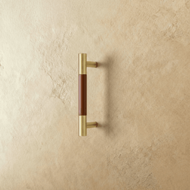 Wood & Brass Cabinet Knobs & Drawer Pulls, Modern Kitchen & Wardrobe Hardware, Walnut Pear & Oak Tones, Set of 2 Pieces, 2-12.7in