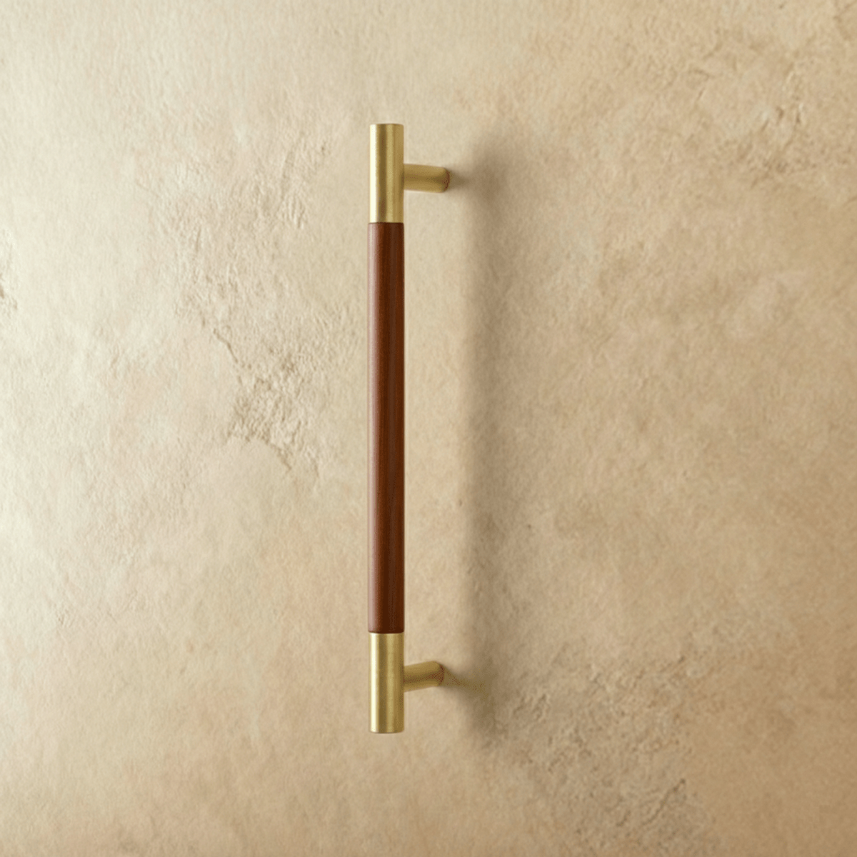 Wood & Brass Cabinet Knobs & Drawer Pulls, Modern Kitchen & Wardrobe Hardware, Walnut Pear & Oak Tones, Set of 2 Pieces, 2-12.7in