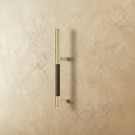 Wood & Brass Cabinet Knobs & Drawer Pulls, Modern Kitchen & Wardrobe Hardware, Walnut Pear & Oak Tones, Set of 2 Pieces, 2-12.7in