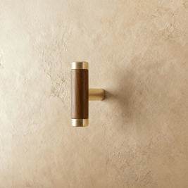 Wood & Brass Cabinet Knobs & Drawer Pulls, Modern Kitchen & Wardrobe Hardware, Walnut Pear & Oak Tones, Set of 2 Pieces, 2-12.7in