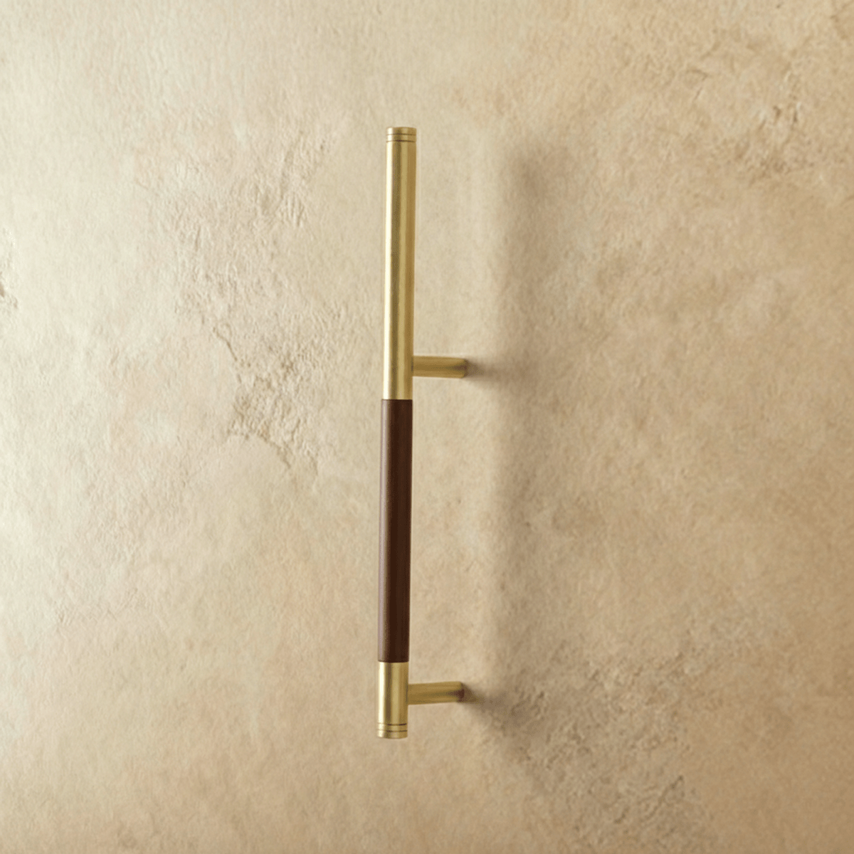 Wood & Brass Cabinet Knobs & Drawer Pulls, Modern Kitchen & Wardrobe Hardware, Walnut Pear & Oak Tones, Set of 2 Pieces, 2-12.7in