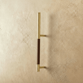 Wood & Brass Cabinet Knobs & Drawer Pulls, Modern Kitchen & Wardrobe Hardware, Walnut Pear & Oak Tones, Set of 2 Pieces, 2-12.7in