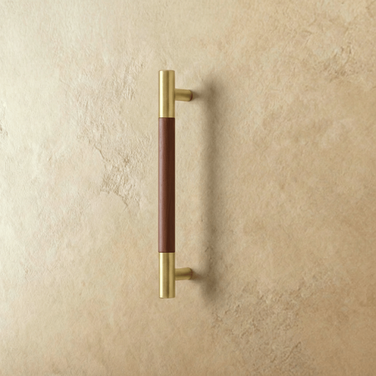 Wood & Brass Cabinet Knobs & Drawer Pulls, Modern Kitchen & Wardrobe Hardware, Walnut Pear & Oak Tones, Set of 2 Pieces, 2-12.7in