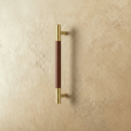 Wood & Brass Cabinet Knobs & Drawer Pulls, Modern Kitchen & Wardrobe Hardware, Walnut Pear & Oak Tones, Set of 2 Pieces, 2-12.7in