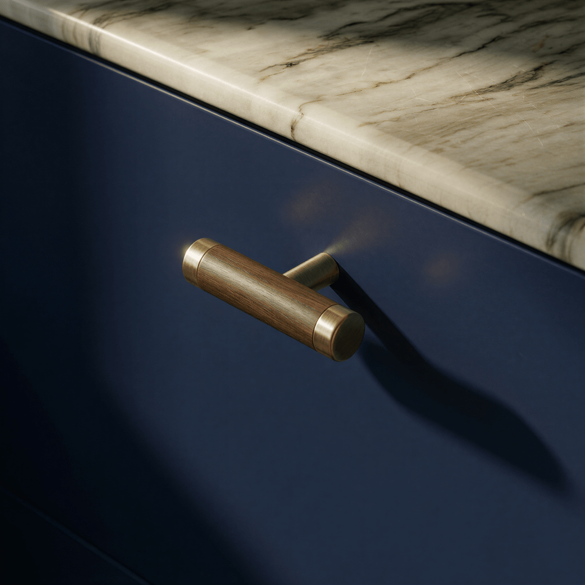 Wood & Brass Cabinet Knobs & Drawer Pulls, Modern Kitchen & Wardrobe Hardware, Walnut Pear & Oak Tones, Set of 2 Pieces, 2-12.7in
