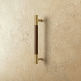 Wood & Brass Cabinet Knobs & Drawer Pulls, Modern Kitchen & Wardrobe Hardware, Walnut Pear & Oak Tones, Set of 2 Pieces, 2-12.7in