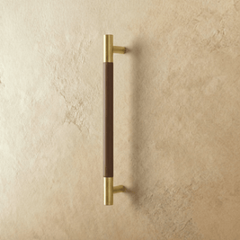 Wood & Brass Cabinet Knobs & Drawer Pulls, Modern Kitchen & Wardrobe Hardware, Walnut Pear & Oak Tones, Set of 2 Pieces, 2-12.7in