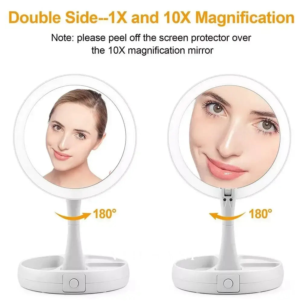 LED Makeup Mirror with 10X Magnification Double Sided Vanity & Travel Mirror USB or Battery Powered White - Decor >