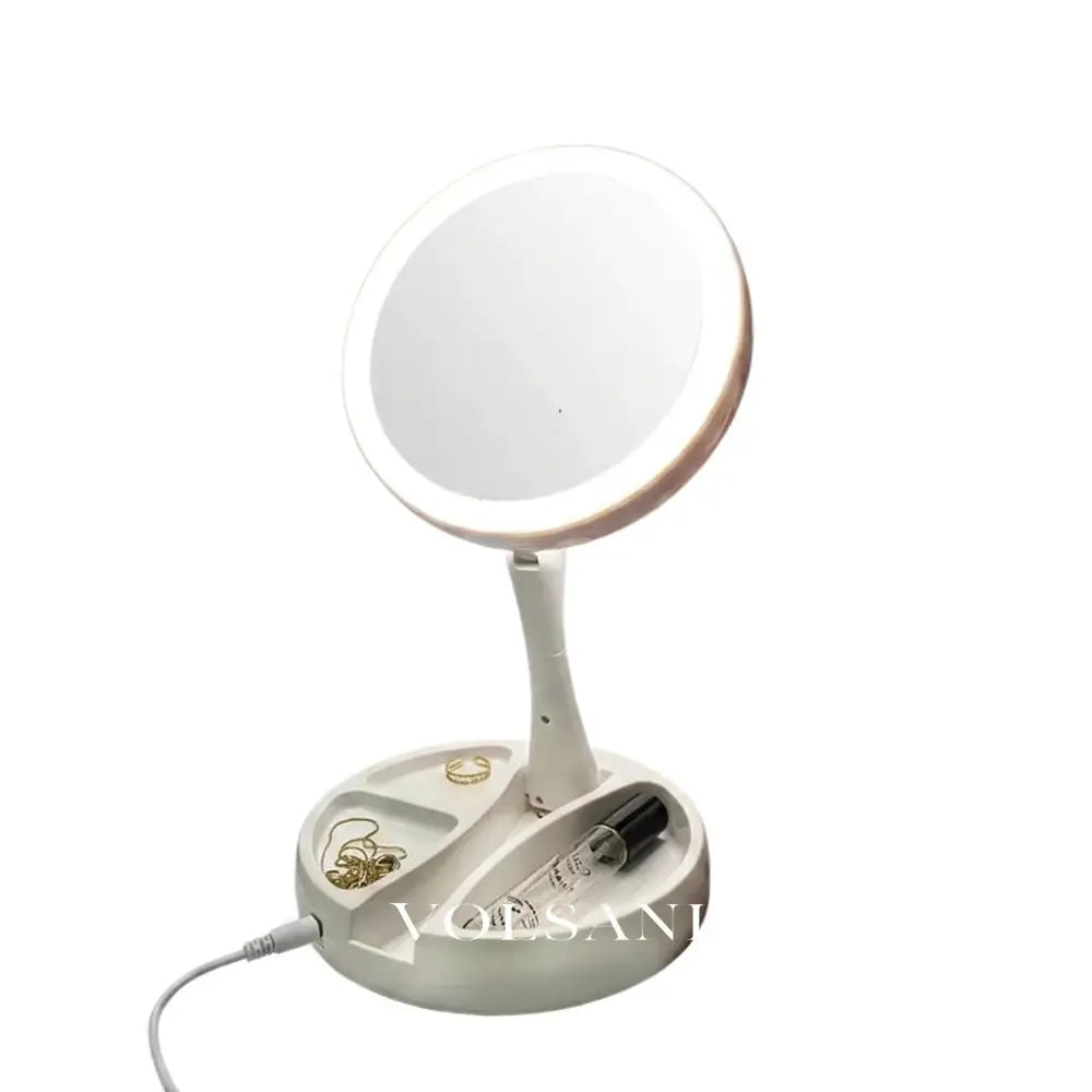 ELVA double sided LED makeup mirror in white on white background