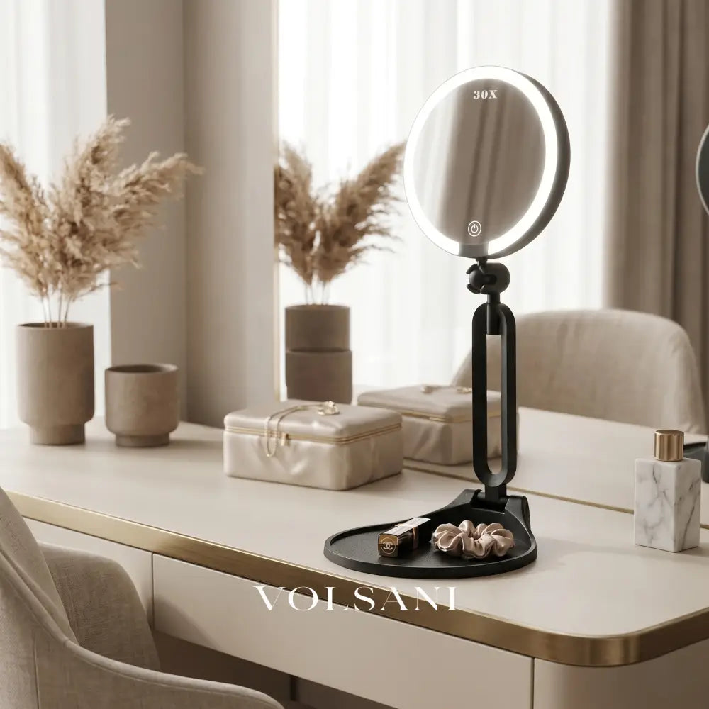 LED Vanity Mirror with 30X Magnification Double Sided Makeup & Travel Mirror Rechargeable Dimmable Foldable 6in - Decor