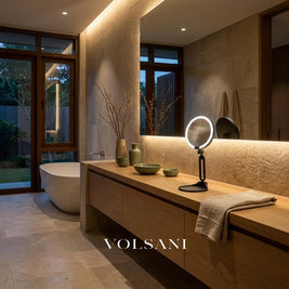 LUMI 30X magnifying LED vanity mirror on a bathroom counter