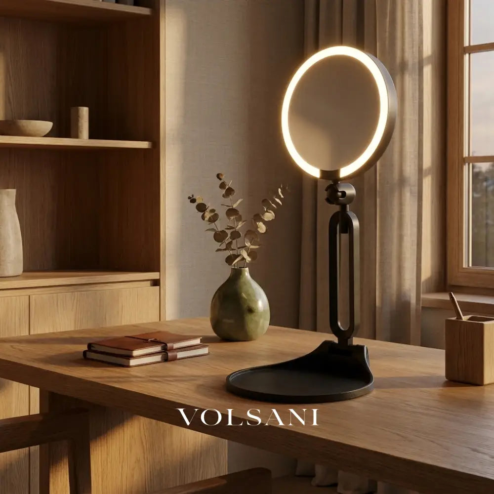 LUMI 30X magnifying LED vanity mirror on a desk