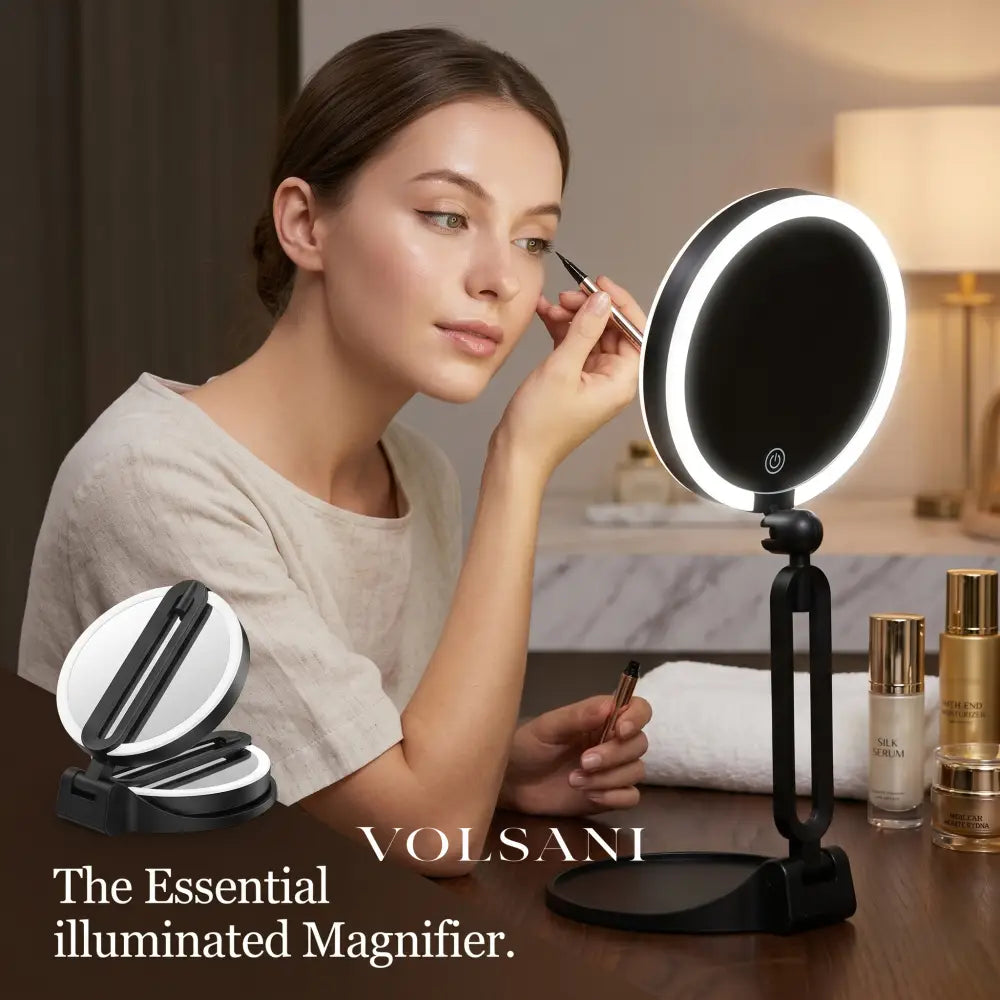 LED Vanity Mirror with 30X Magnification Double Sided Makeup & Travel Mirror Rechargeable Dimmable Foldable 6in - Decor