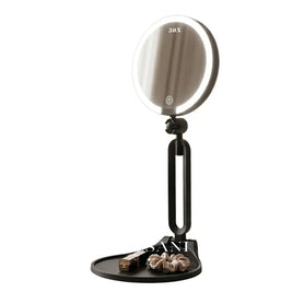 LUMI 30X magnifying LED vanity mirror on white background