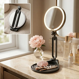 LED Vanity Mirror with 30X Magnification Double Sided Makeup & Travel Mirror Rechargeable Dimmable Foldable 6in - Decor