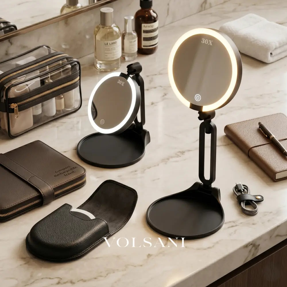 LED Vanity Mirror with 30X Magnification Double Sided Makeup & Travel Mirror Rechargeable Dimmable Foldable 6in - Decor