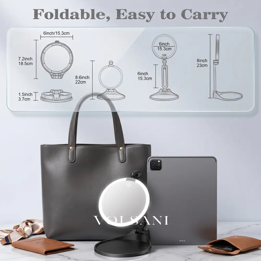 LED Vanity Mirror with 30X Magnification Double Sided Makeup & Travel Mirror Rechargeable Dimmable Foldable 6in - Decor