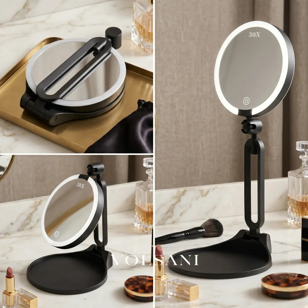 LED Vanity Mirror with 30X Magnification Double Sided Makeup & Travel Mirror Rechargeable Dimmable Foldable 6in - Decor