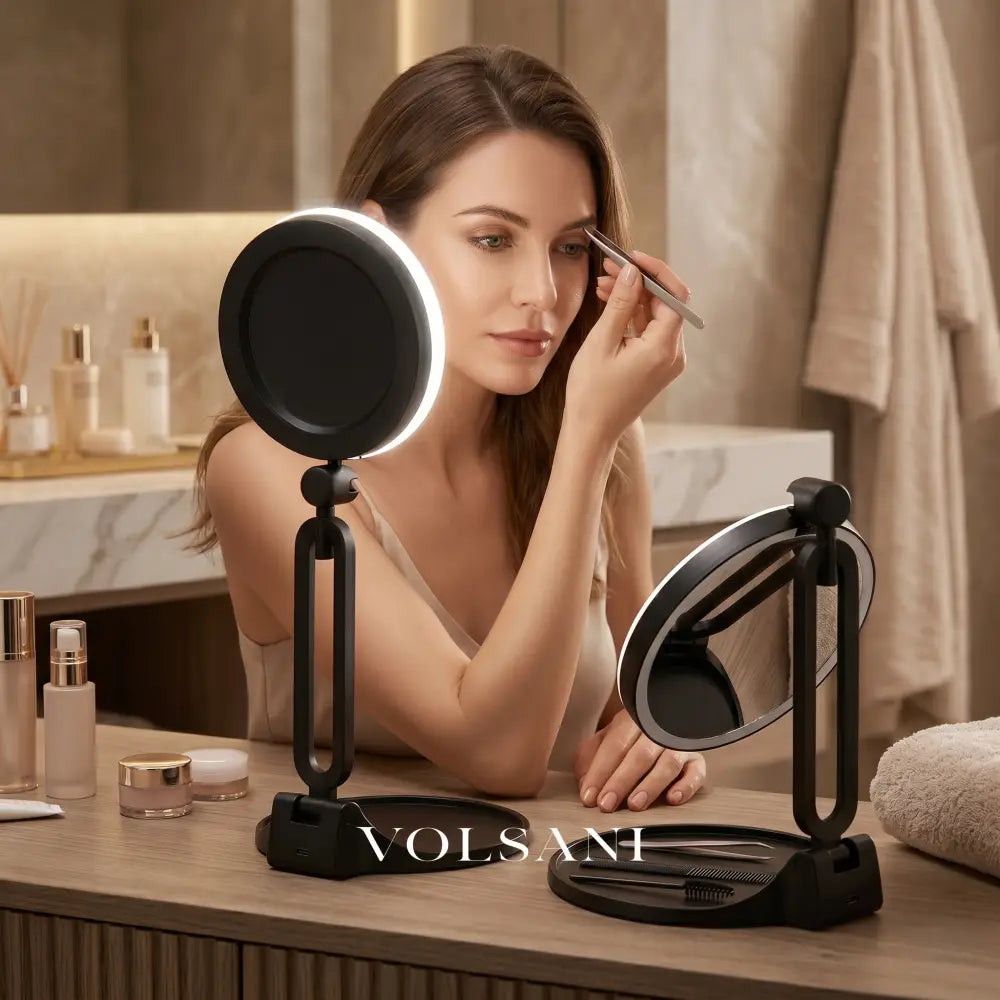 LED Vanity Mirror with 30X Magnification Double Sided Makeup & Travel Mirror Rechargeable Dimmable Foldable 6in - Decor