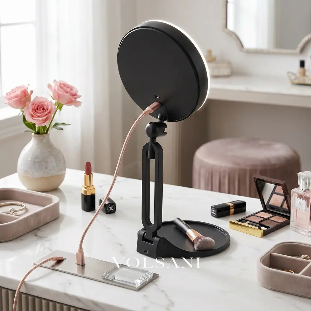 LED Vanity Mirror with 30X Magnification Double Sided Makeup & Travel Mirror Rechargeable Dimmable Foldable 6in - Decor