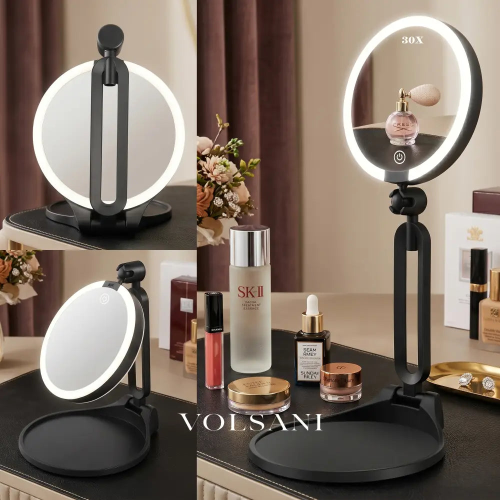 LED Vanity Mirror with 30X Magnification Double Sided Makeup & Travel Mirror Rechargeable Dimmable Foldable 6in - Decor