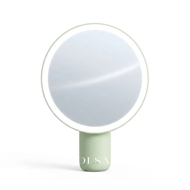 ALBA LED vanity mirror in jade green on white background