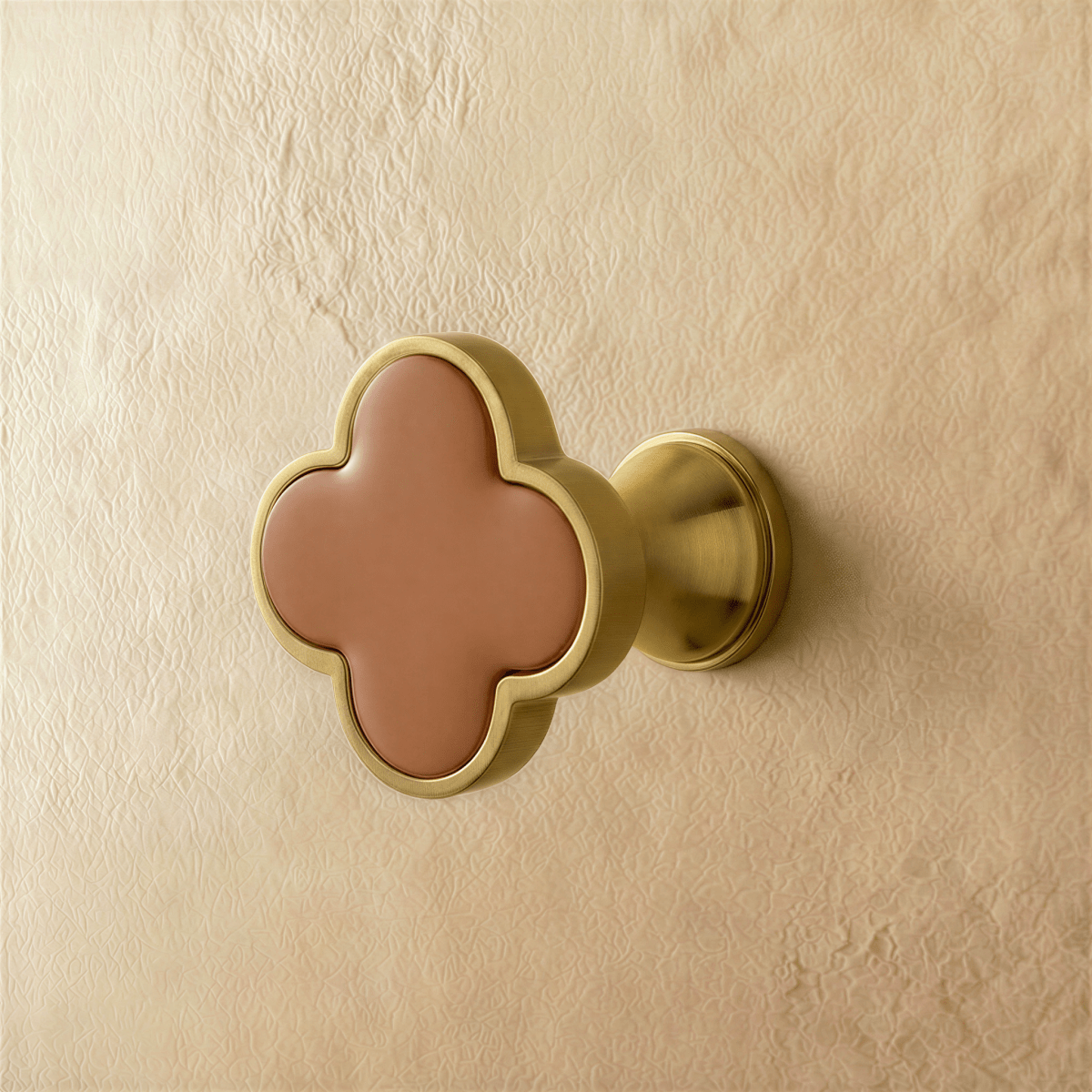 Leather & Brass Clover Cabinet Knobs, Decorative Kitchen & Dresser Hardware, Four-Leaf Shape, Set of 2 in 12 Colors, 1.2 x 1in
