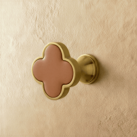 Leather & Brass Clover Cabinet Knobs, Decorative Kitchen & Dresser Hardware, Four-Leaf Shape, Set of 2 in 12 Colors, 1.2 x 1in