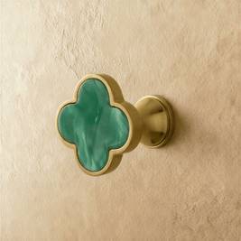 Leather & Brass Clover Cabinet Knobs, Decorative Kitchen & Dresser Hardware, Four-Leaf Shape, Set of 2 in 12 Colors, 1.2 x 1in