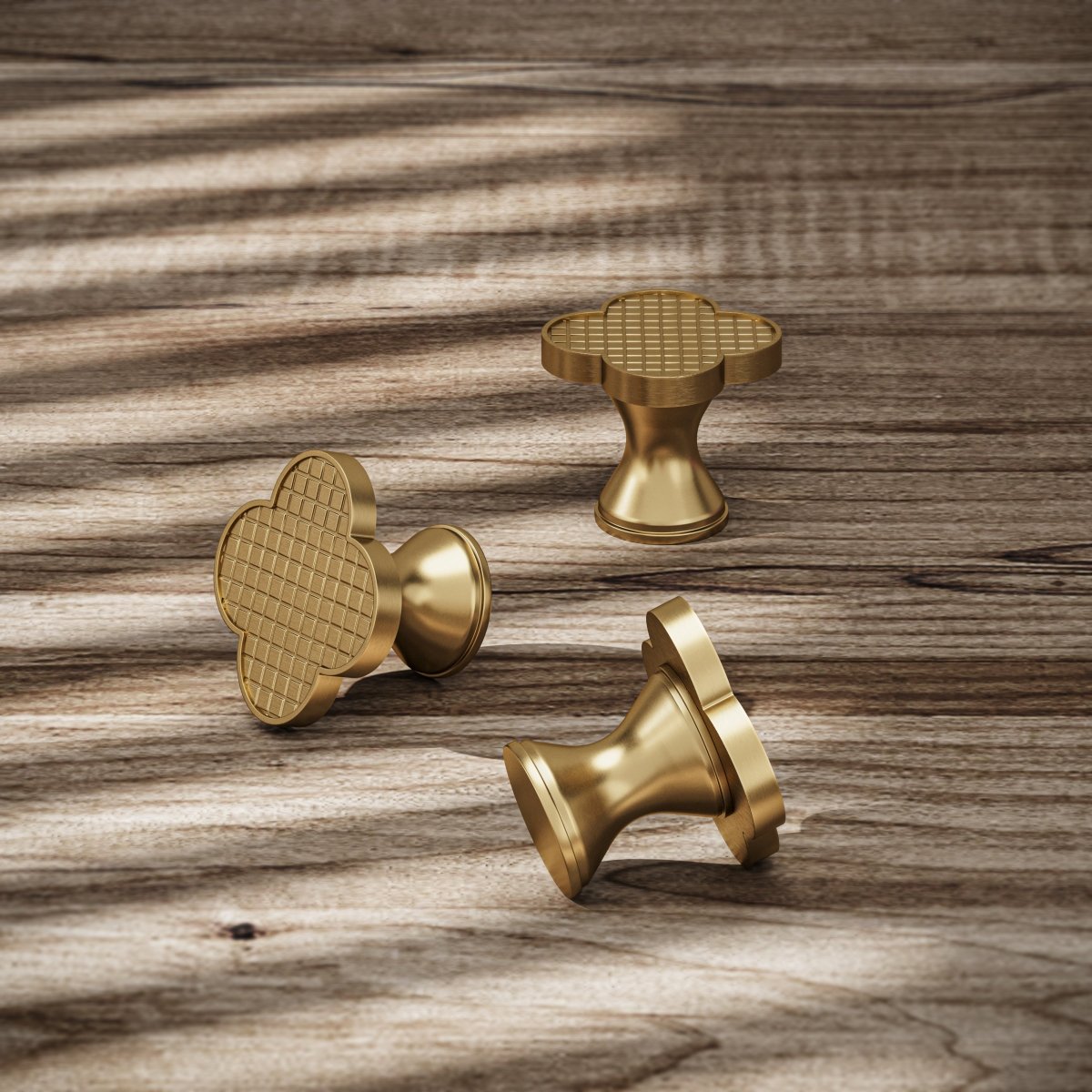 Leather & Brass Clover Cabinet Knobs, Decorative Kitchen & Dresser Hardware, Four-Leaf Shape, Set of 2 in 12 Colors, 1.2 x 1in