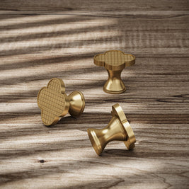 Leather & Brass Clover Cabinet Knobs, Decorative Kitchen & Dresser Hardware, Four-Leaf Shape, Set of 2 in 12 Colors, 1.2 x 1in