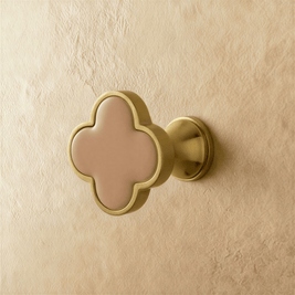 Leather & Brass Clover Cabinet Knobs, Decorative Kitchen & Dresser Hardware, Four-Leaf Shape, Set of 2 in 12 Colors, 1.2 x 1in