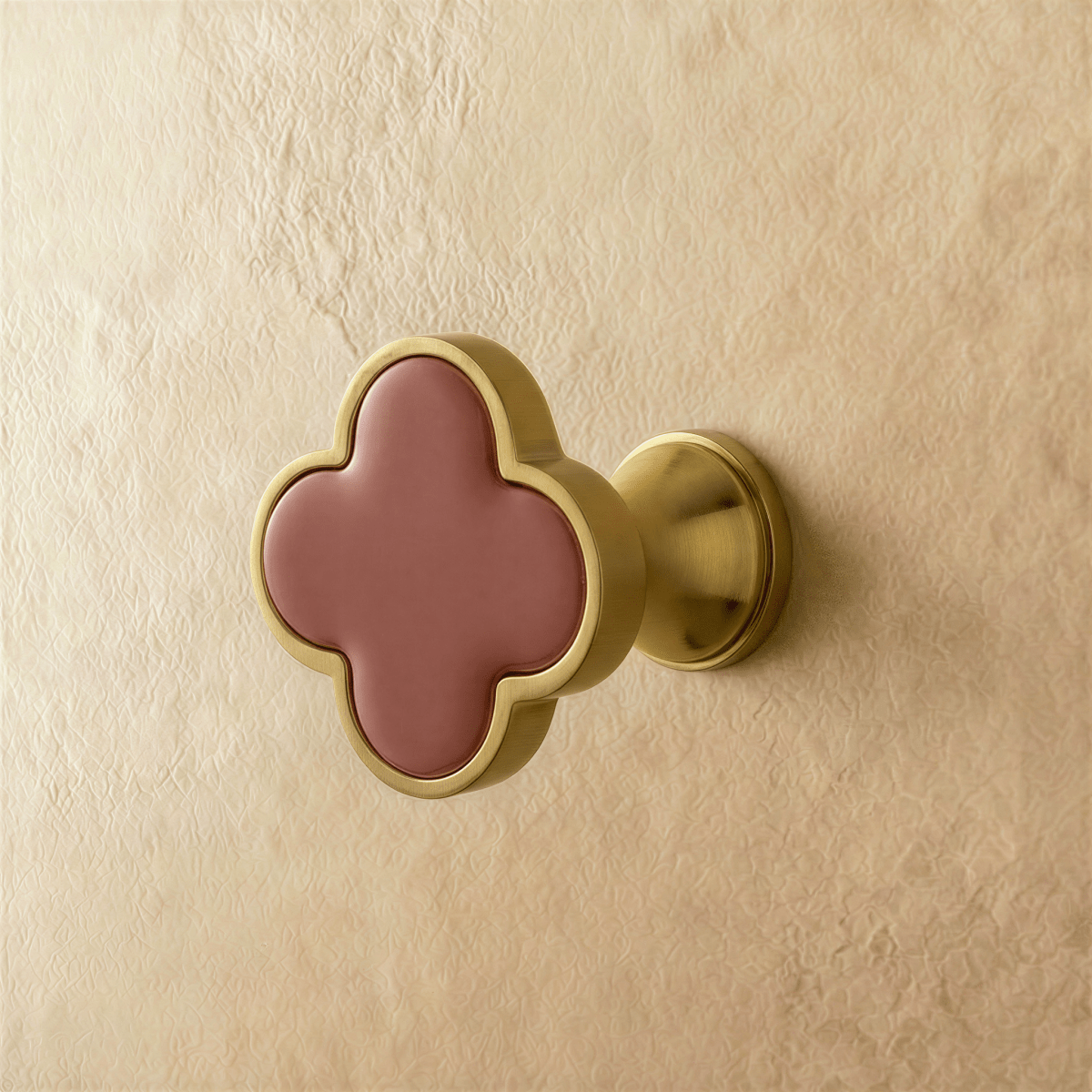 Leather & Brass Clover Cabinet Knobs, Decorative Kitchen & Dresser Hardware, Four-Leaf Shape, Set of 2 in 12 Colors, 1.2 x 1in