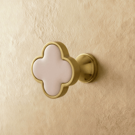 Leather & Brass Clover Cabinet Knobs, Decorative Kitchen & Dresser Hardware, Four-Leaf Shape, Set of 2 in 12 Colors, 1.2 x 1in