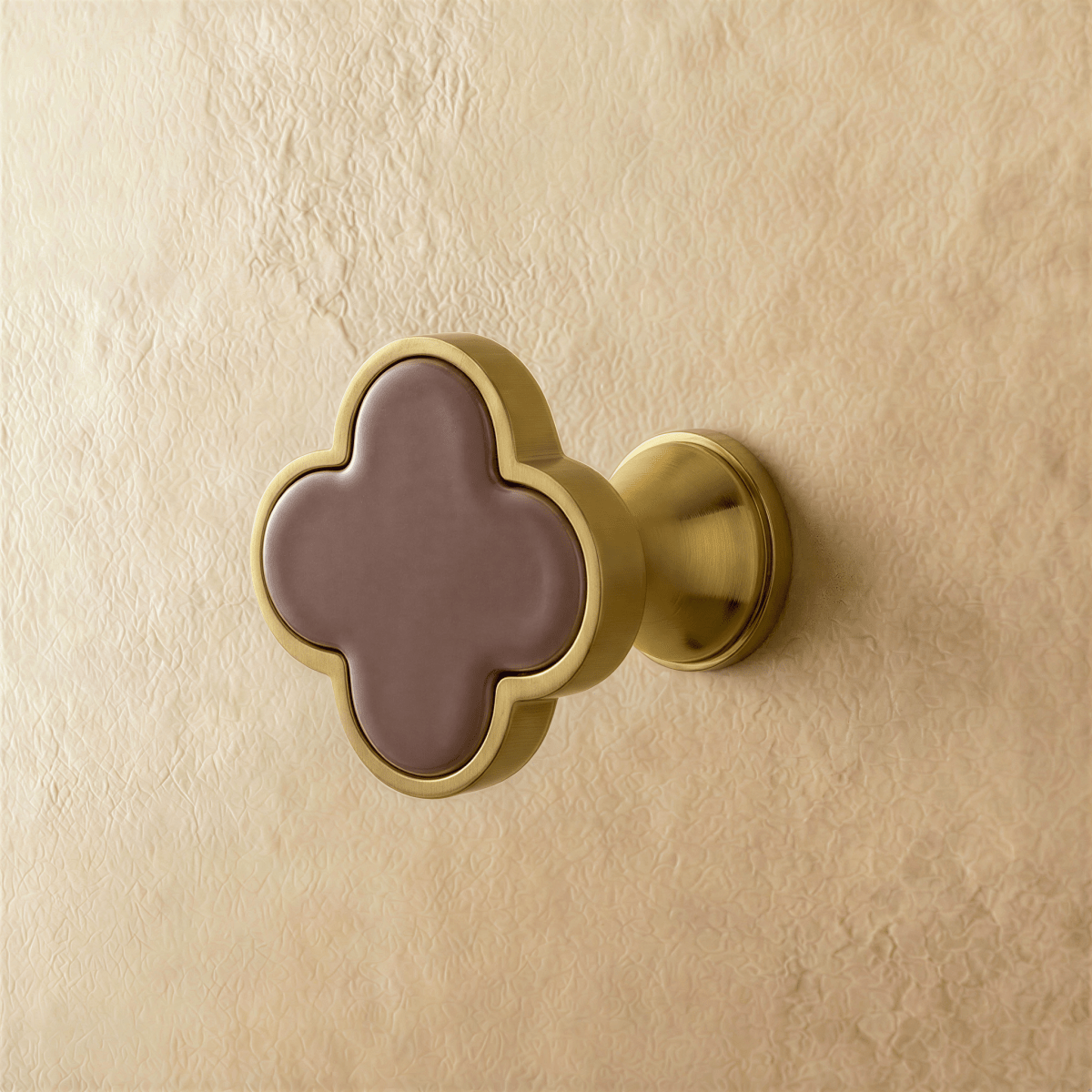 Leather & Brass Clover Cabinet Knobs, Decorative Kitchen & Dresser Hardware, Four-Leaf Shape, Set of 2 in 12 Colors, 1.2 x 1in