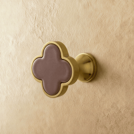 Leather & Brass Clover Cabinet Knobs, Decorative Kitchen & Dresser Hardware, Four-Leaf Shape, Set of 2 in 12 Colors, 1.2 x 1in