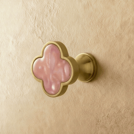 Leather & Brass Clover Cabinet Knobs, Decorative Kitchen & Dresser Hardware, Four-Leaf Shape, Set of 2 in 12 Colors, 1.2 x 1in