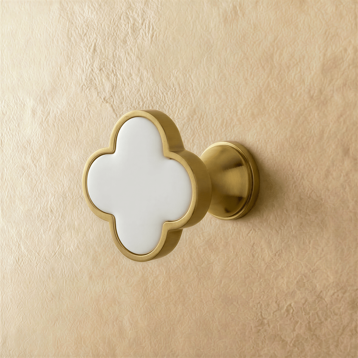 Leather & Brass Clover Cabinet Knobs, Decorative Kitchen & Dresser Hardware, Four-Leaf Shape, Set of 2 in 12 Colors, 1.2 x 1in