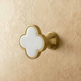 Leather & Brass Clover Cabinet Knobs, Decorative Kitchen & Dresser Hardware, Four-Leaf Shape, Set of 2 in 12 Colors, 1.2 x 1in