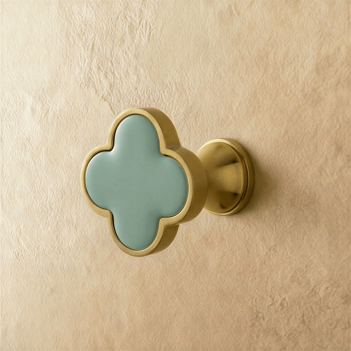 Leather & Brass Clover Cabinet Knobs, Decorative Kitchen & Dresser Hardware, Four-Leaf Shape, Set of 2 in 12 Colors, 1.2 x 1in