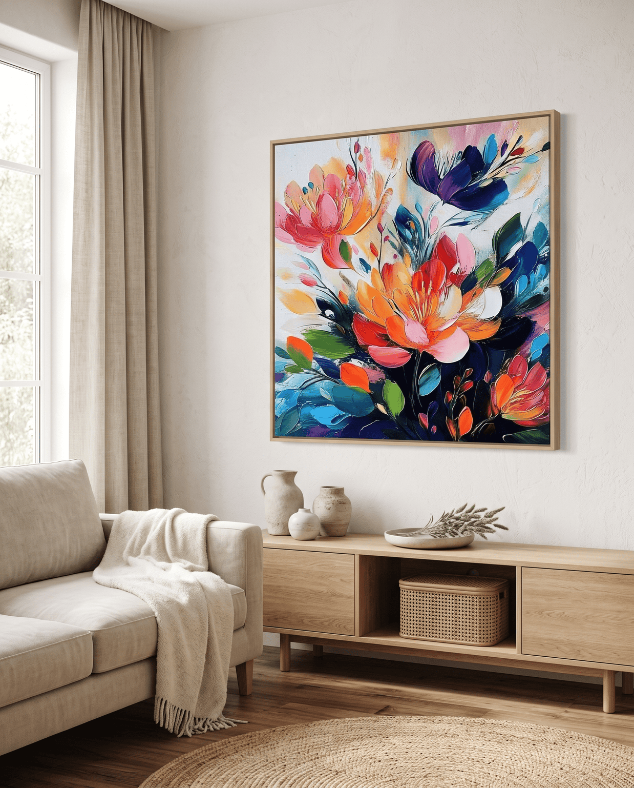 Levendig Bloemenboeket op Donker – Abstract Bloemschilderij - Volsani