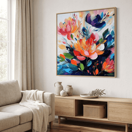 Levendig Bloemenboeket op Donker – Abstract Bloemschilderij - Volsani