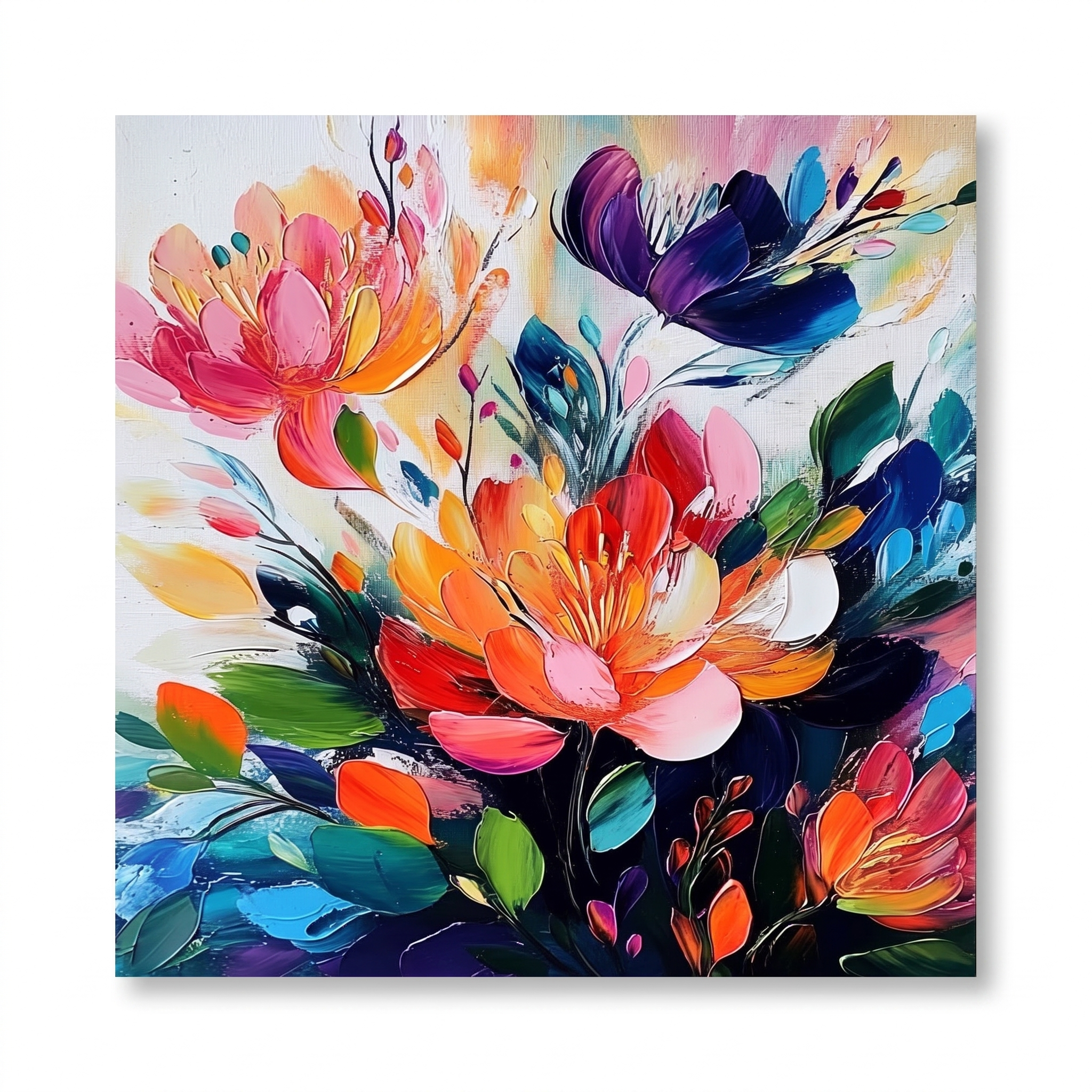 Levendig Bloemenboeket op Donker – Abstract Bloemschilderij - Volsani