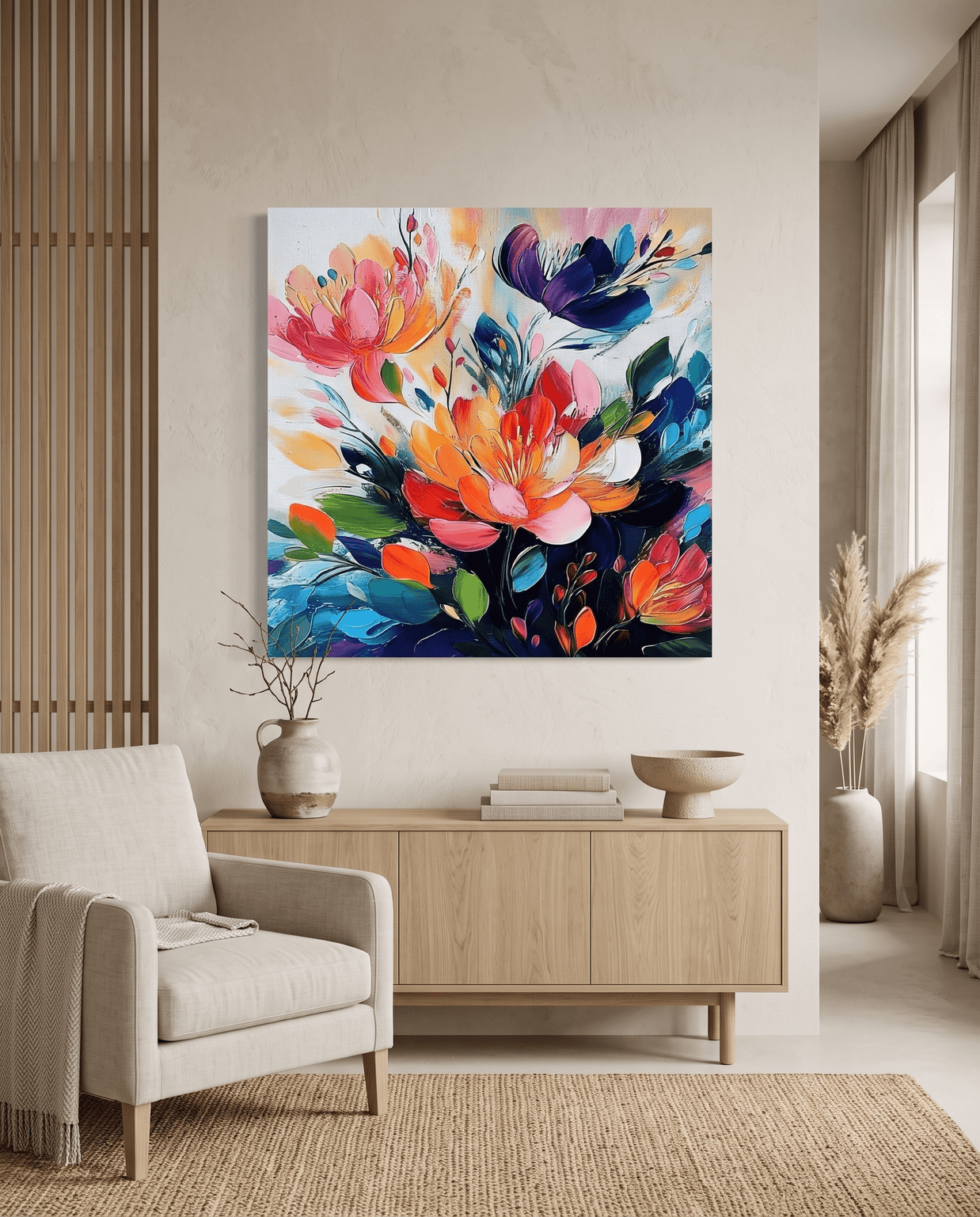 Levendig Bloemenboeket op Donker – Abstract Bloemschilderij - Volsani