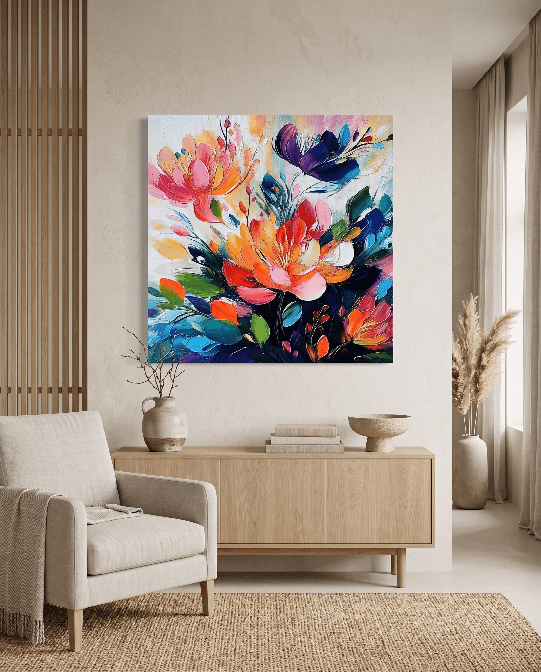 Levendig Bloemenboeket op Donker – Abstract Bloemschilderij - Volsani