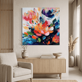 Levendig Bloemenboeket op Donker – Abstract Bloemschilderij - Volsani