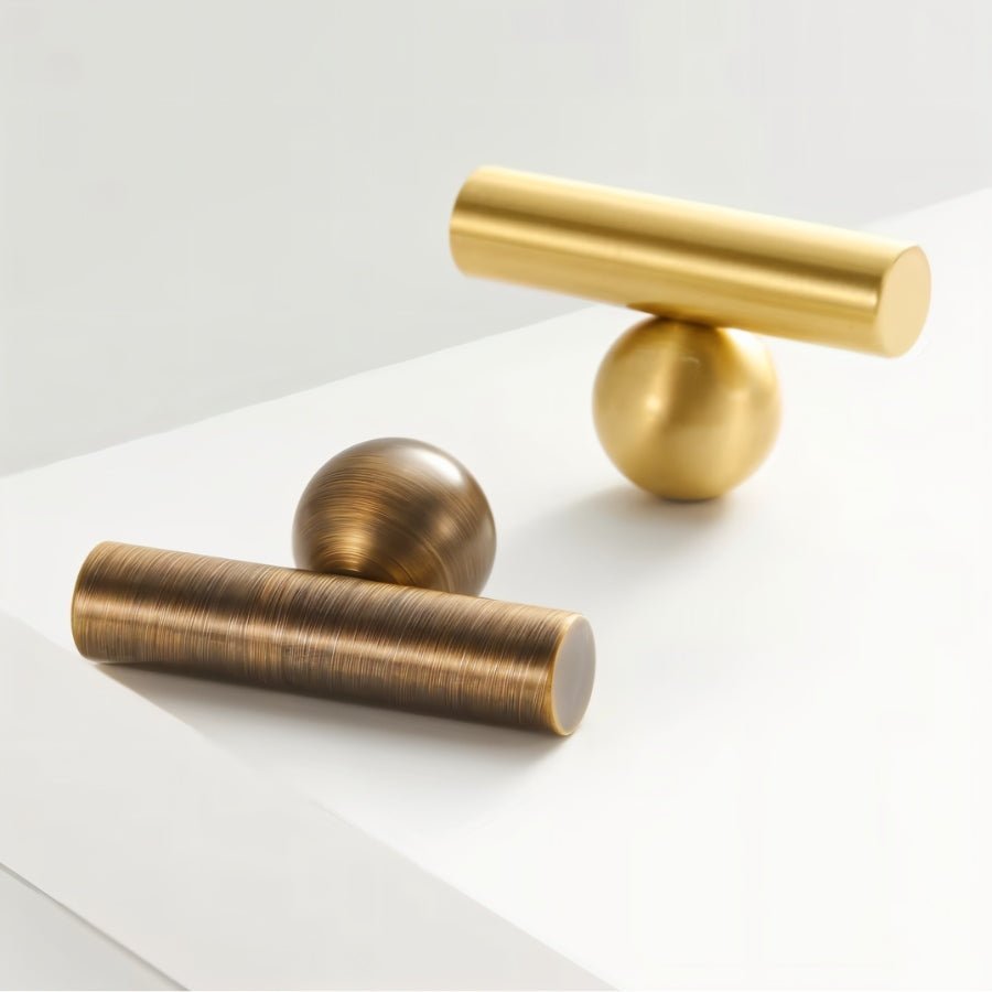 Premium Brass Cabinet Knobs & Drawer Pulls, Modern Kitchen & Wardrobe Hardware, Brass & Bronze Finish, Set of 2, 0.7-7.5in